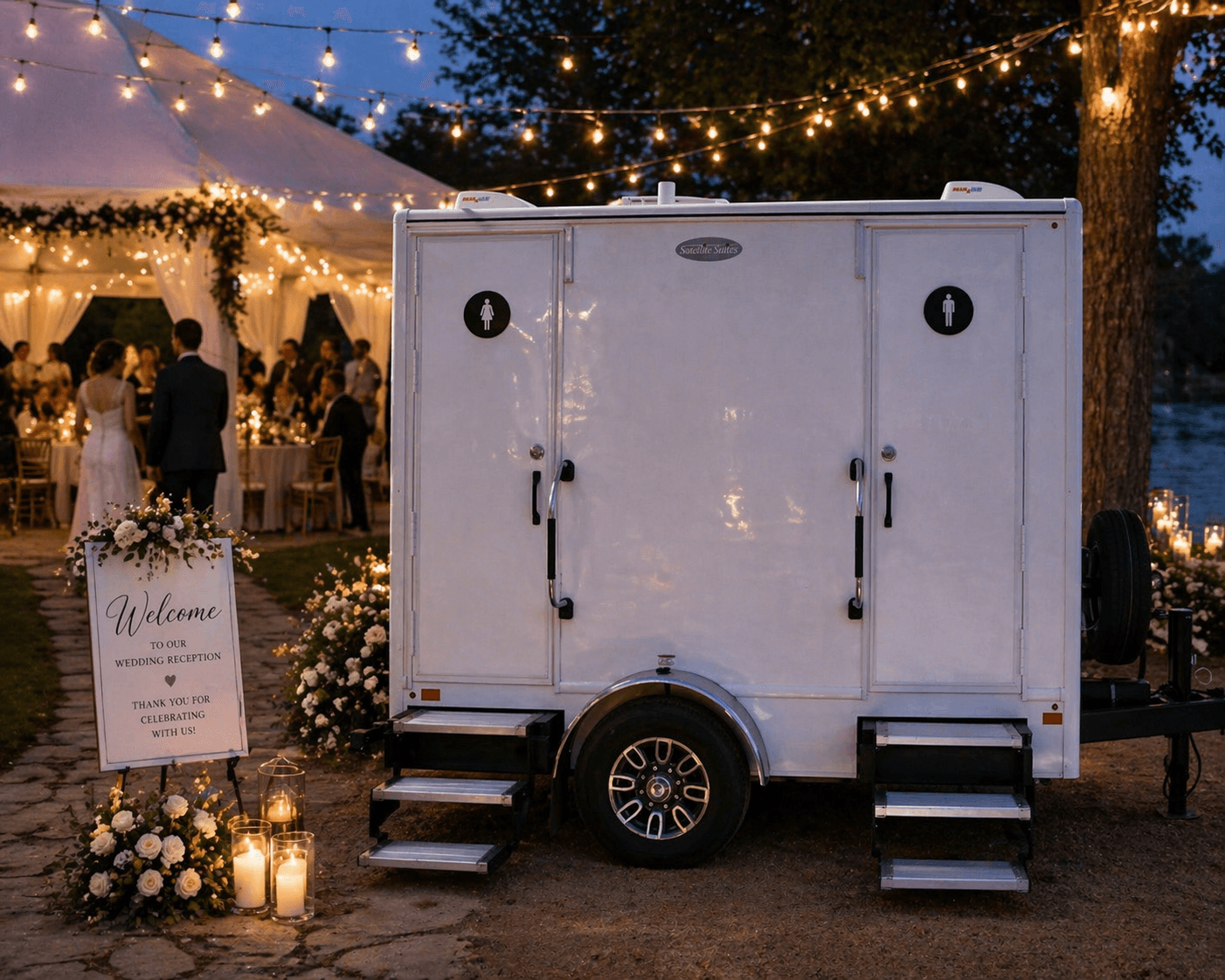 Wedding event with luxury restroom trailer